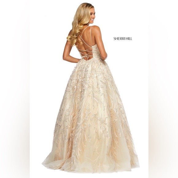 Sherri Hill champagne ballgown dress. - Picture 3 of 3